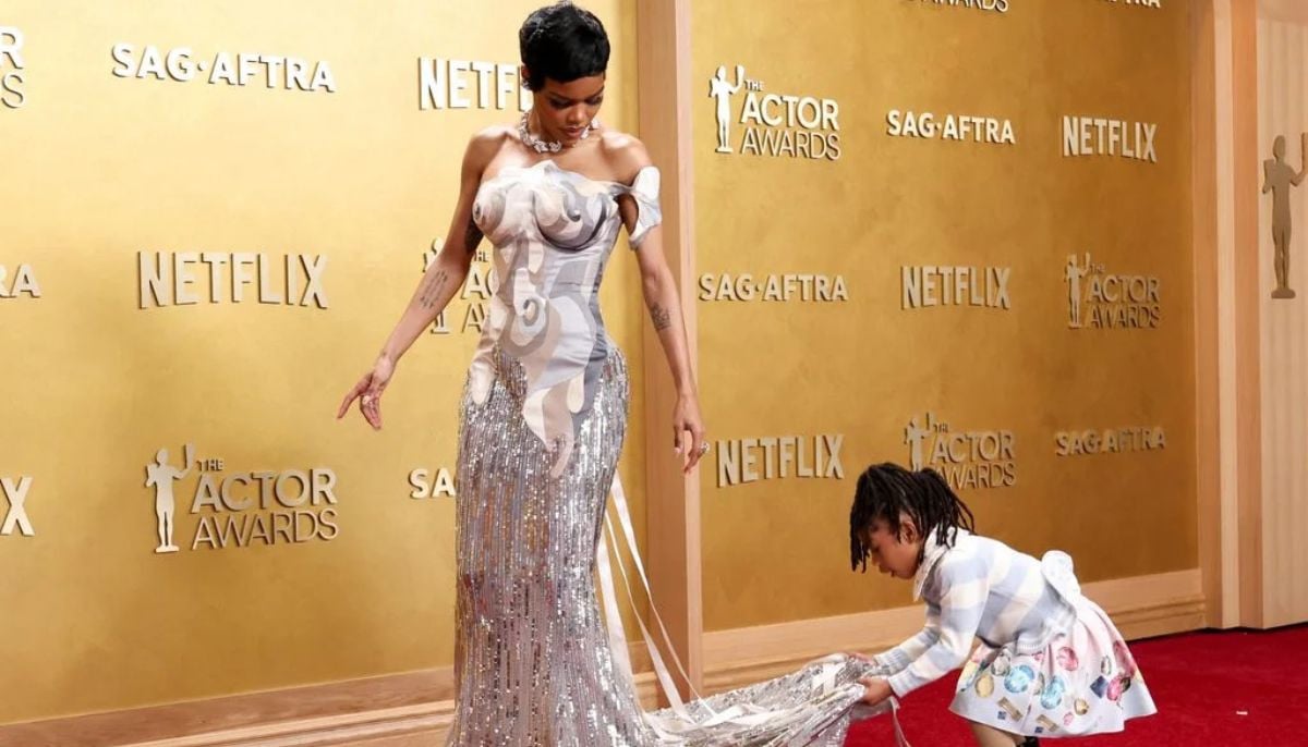 Teyana Taylor’s daughter Rue sweetly helps mom with gown on 2026 Actor Awards red carpet