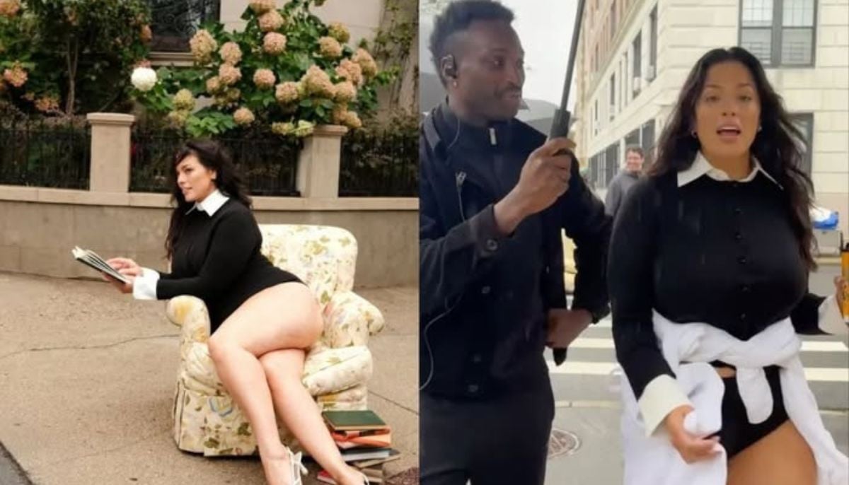 Ashley Graham braves New York rain for a pantless luxury shoot