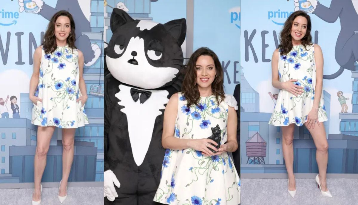 Aubrey Plaza flaunts baby bump at New York screening for Kevin series