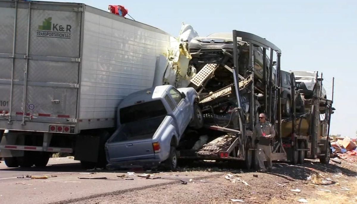 Father of two killed in tragic accident as semi truck tires crush car roof