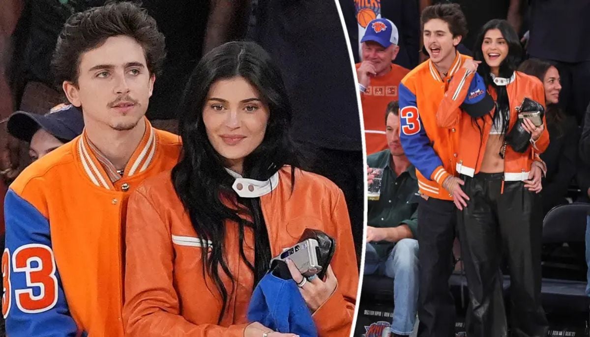 Kylie Jenner and Timothée Chalamet twin in orange for Knicks playoff date night