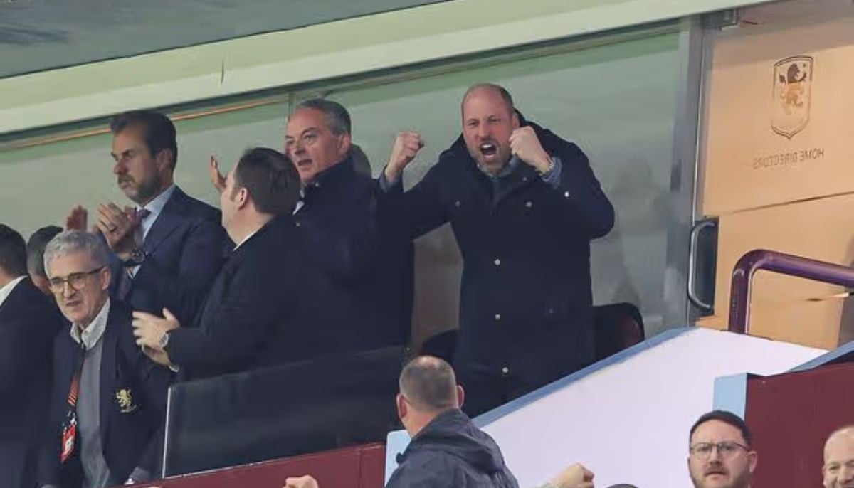 Prince William celebrates Aston Villa&amp;apos;s Europa League victory enthusiastically
