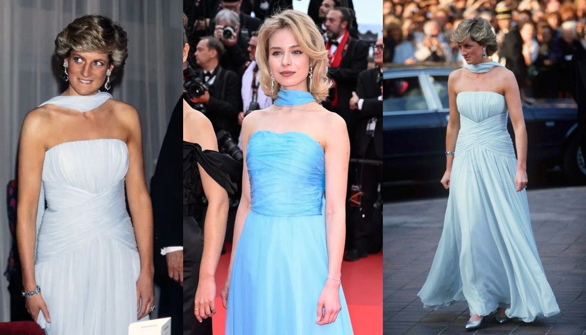 Anastasia Andrushkevich stuns at Cannes 2026 in a tribute to Princess Diana's iconic blue gown