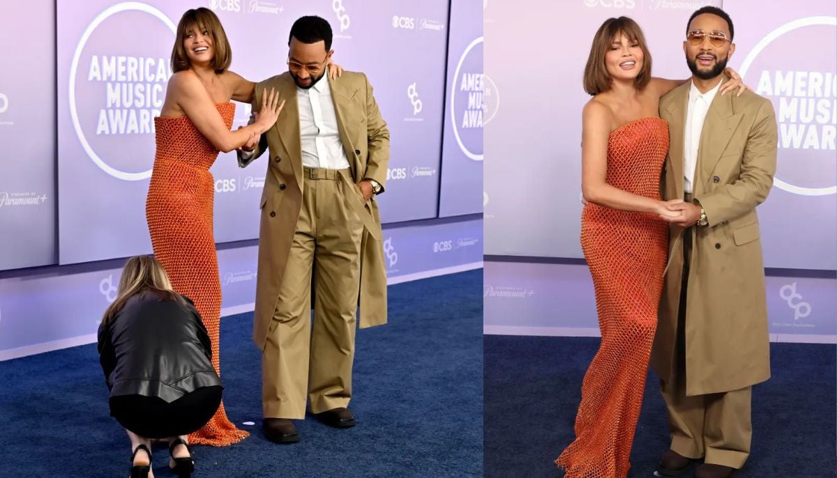 Chrissy Teigen laughs off wardrobe malfunction as John Legend saves the day