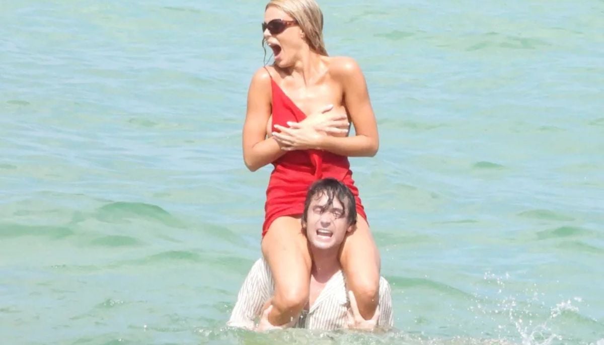 Brooks Nader suffers wardrobe malfunction at Sports Illustrated Swim Week event