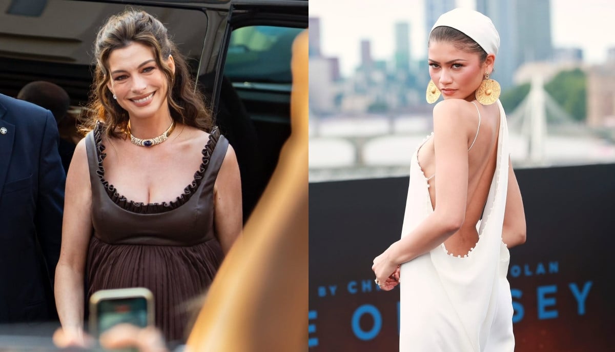Anne Hathaway and Zendaya coordinate in breezy white gowns at 'The Odyssey' event