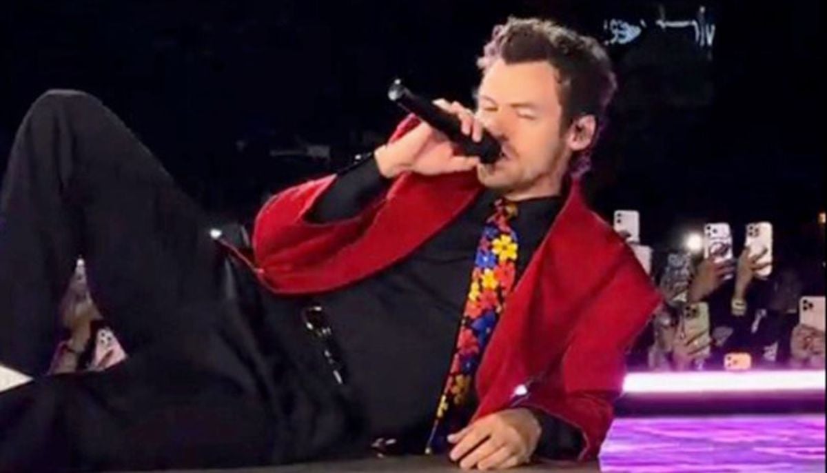 Harry Styles slips and falls on stage during Mexico concert