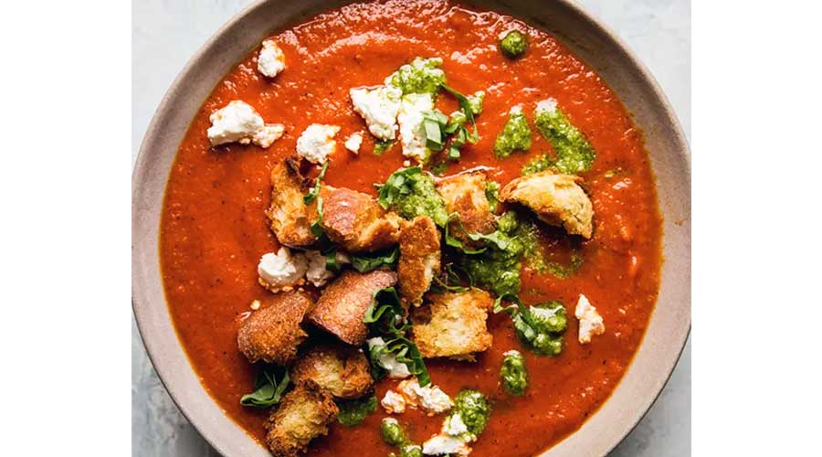 Roasted Red Pepper and Tomato Soup with Goat Cheese Recipe