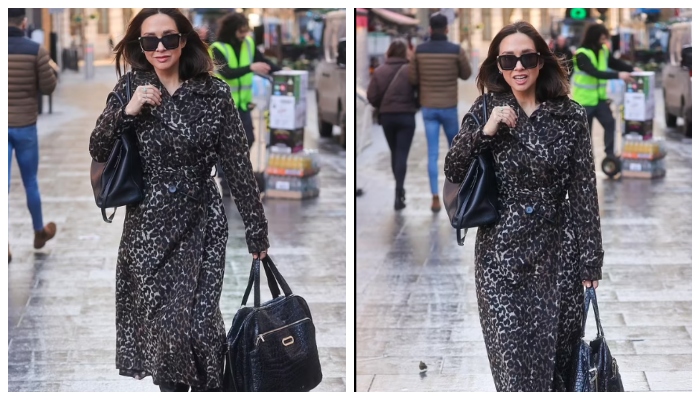 Myleene Klass showcases her incredible figure as she arrives at Smooth FM