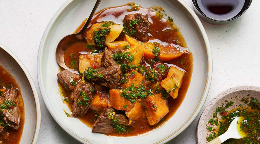 Spicy Pot Roast with Oranges, Sweet Potatoes, and Calabrian Chile recipe