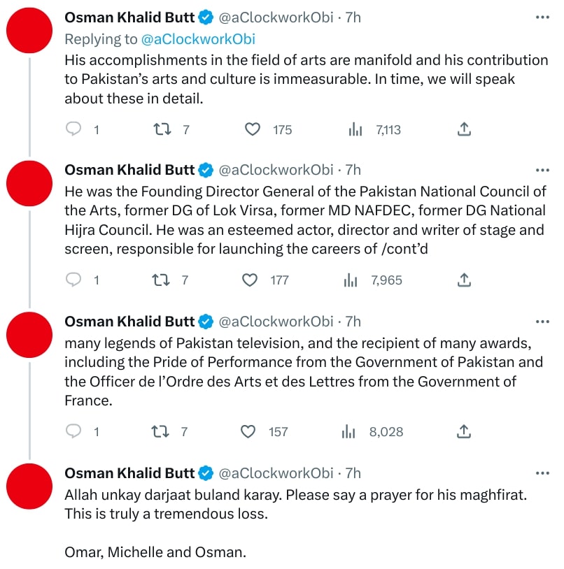 Osman khalid Butts beloved father Khalid Said Butt dies