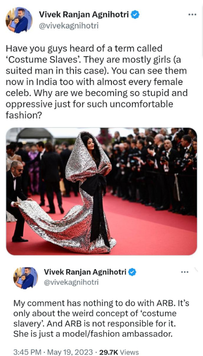 Vivek Agnihotri questions stupid dependency on costume slaves for Aishwarya Rai