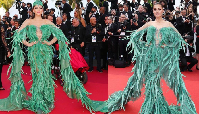 Urvashi Rautelas Cannes 2023 look: Green feathered gown sparks controversy