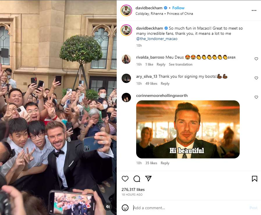 David Beckham expresses gratitude to fans in Macau, posts fun glimpse