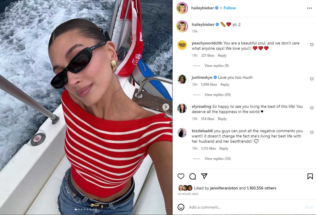 Hailey Bieber flaunts beach bod, new snaps in red swimsuit set internet ablaze