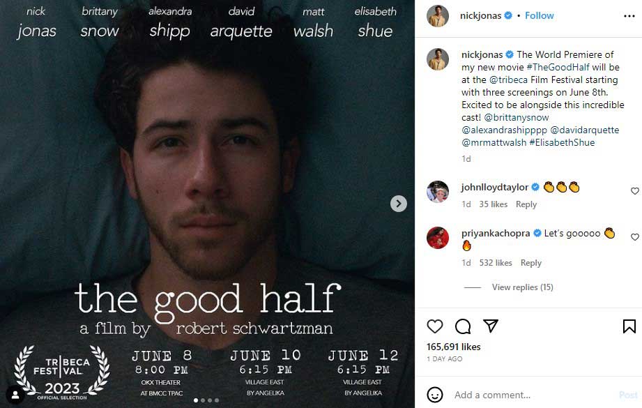 Priyanka Chopra responds to Nick Jonas new movie post