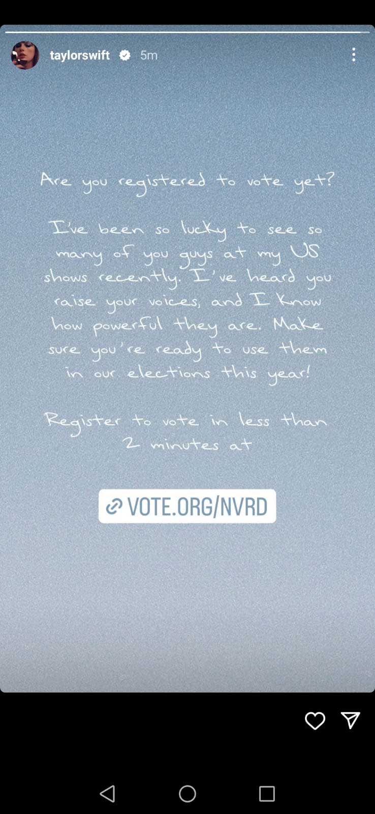 Taylor Swift urges fans to register their votes ahead of US elections 2024