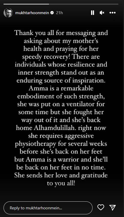 Usman Mukhtar reveals inspiring health update on his mothers condition. Shes a warrior