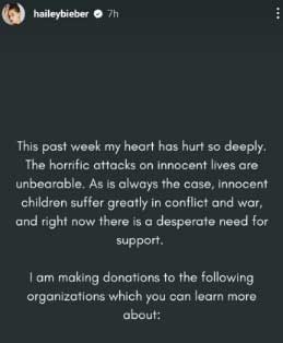Hailey Bieber comes forward in support of Palestinian people, shares fundraising platforms