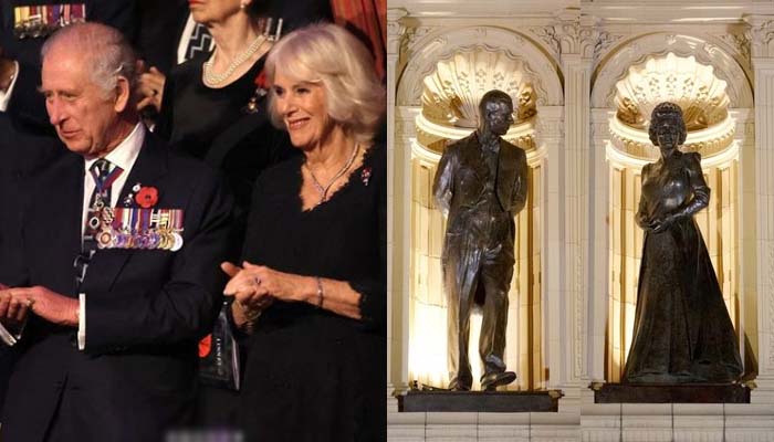 King Charles, Queen Camilla reveal Queen Elizabeth, Prince Philips statues on Remembrance Day
