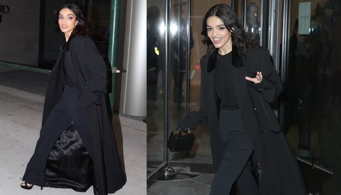 Rachel Zegler stuns in black duster coat at The Hunger Games promotion in NYC