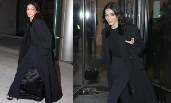 Rachel Zegler stuns in black duster coat at 'The Hunger Games' promotion in NYC