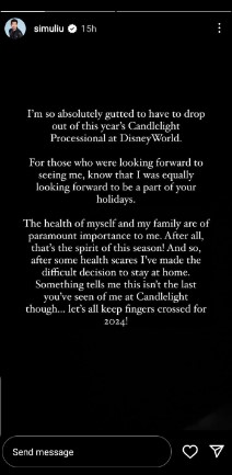 Barbie star Simu Liu Gutted as health forces exit from Disneys Candlelight Processional