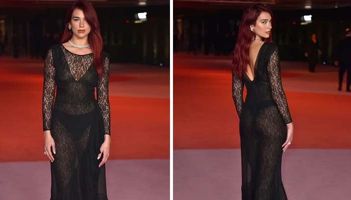 Watch: Dua Lipa dazzles in see-through black lace attire at Academy