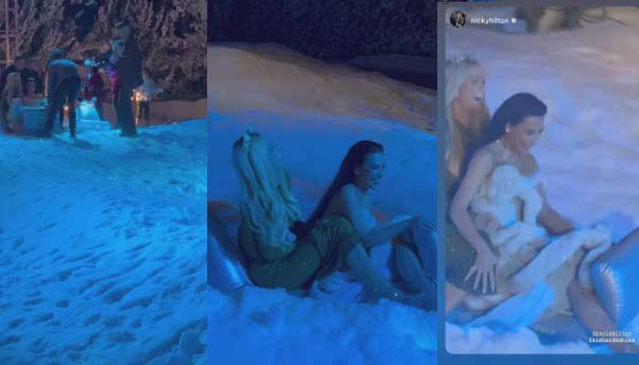 Kim Kardashian enjoys Christmas sledding and sliving in snow with Paris Hilton