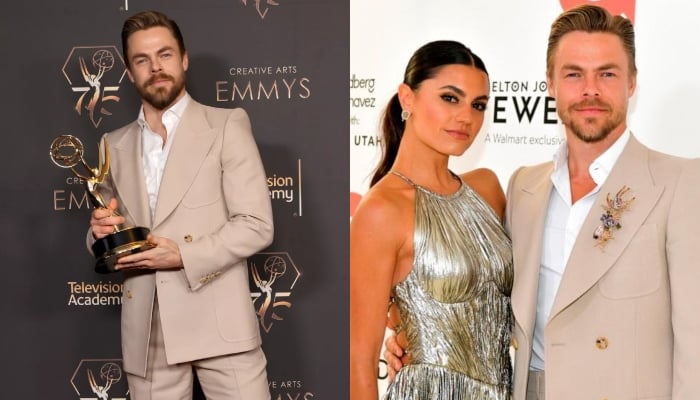 Derek Hough tears up accepting Emmy award, dedicates win to wife Hayley
