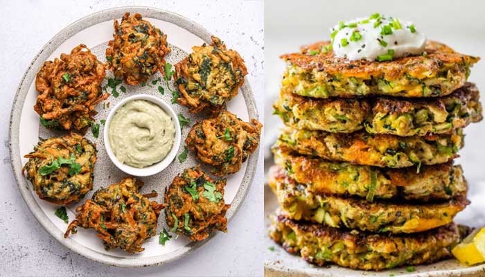 Crispy vegetable fritters with avocado yogurt sauce recipe