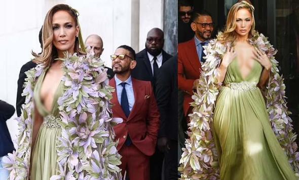 Jennifer Lopez steals the spotlight in floral cape during Paris Fashion Week