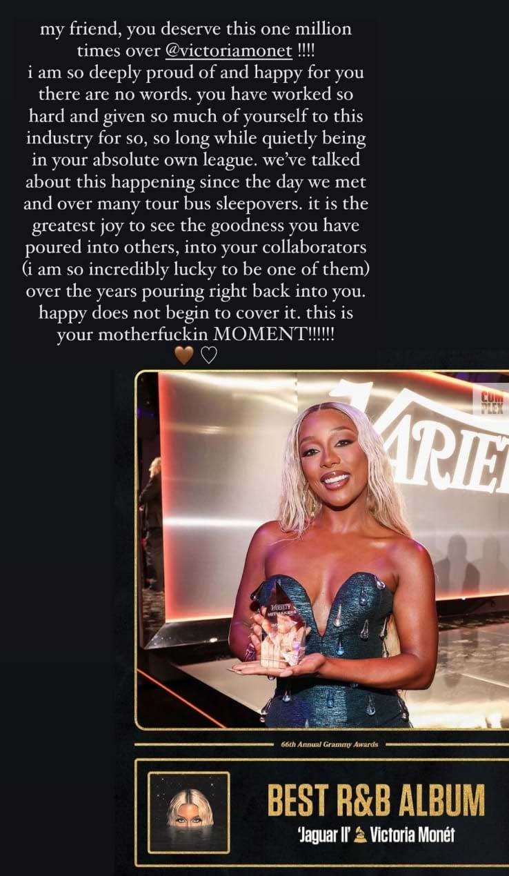 Ariana Grande rejoices Victoria Monet’s Grammy win: ‘you deserve this one million times’