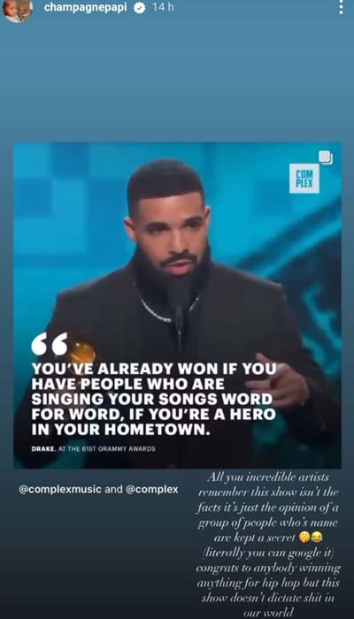Drake voices discontent with Grammys: this show isn’t the facts