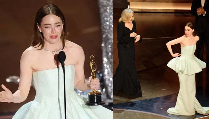 Emma Stone claims Best Actress Oscar for Poor Things amid dress mishap