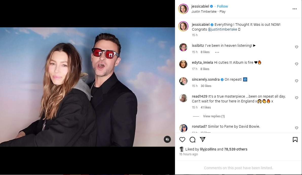 Jessica Biel shares sweet tribute to Justin Timberlake on his album release