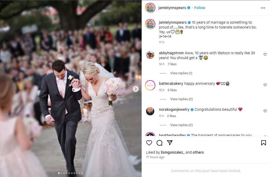 Jamie Lynn Spears shares funny reflection on 10 years of marriage