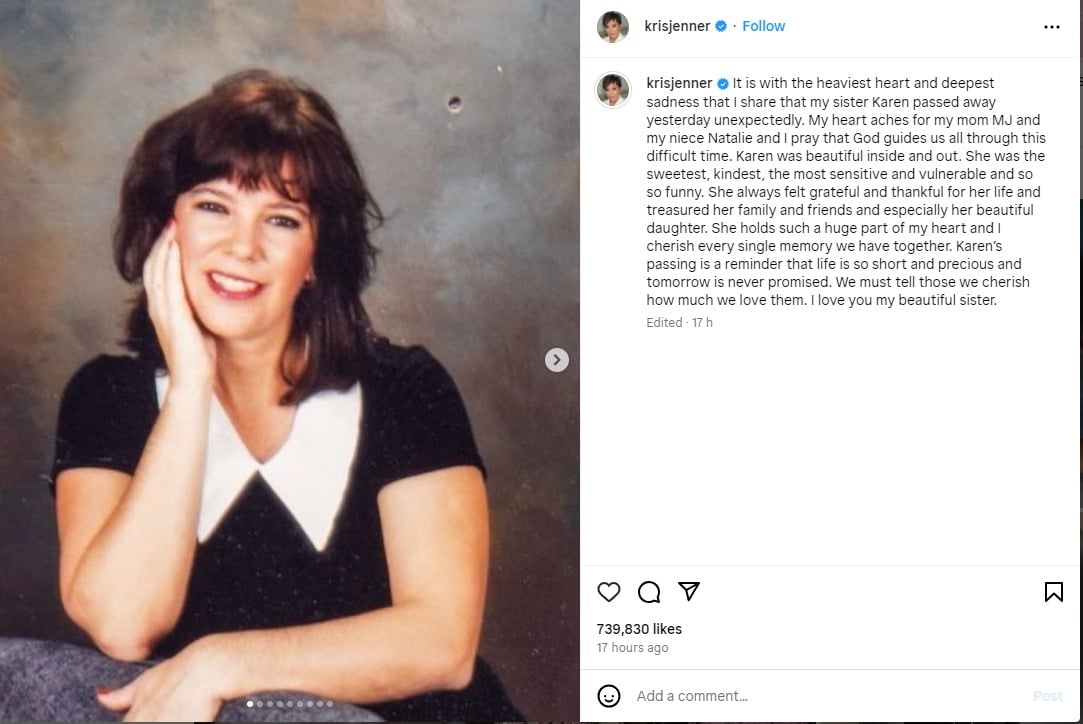 Kris Jenner pens touching note with heaviest heart on sister Karen Houghtons demise