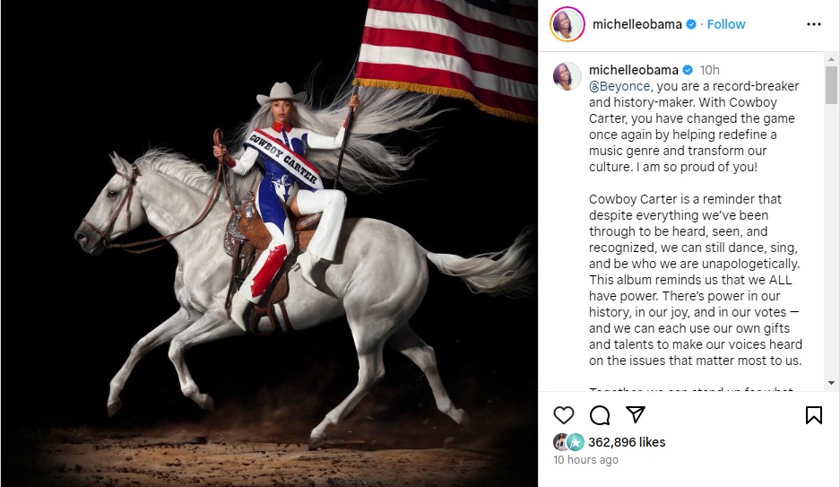 Beyoncé garners praise from Michelle Obama: youre a record-breaker & history-maker