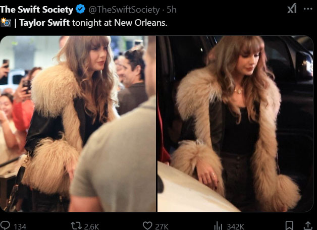 Taylor Swift was spotted in New Orleans without boyfriend Travis Kelce