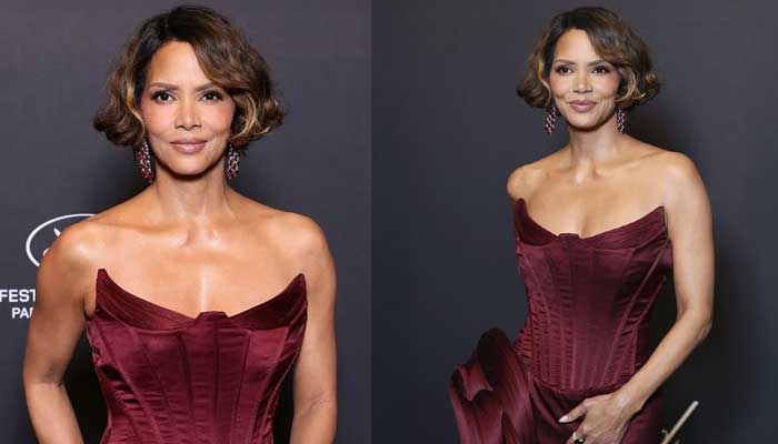 Halle Berry looks gorgeous in a strapless maroon dress at Cannes 2025