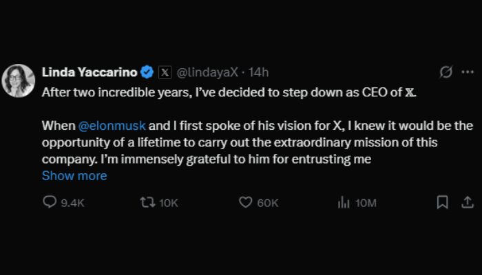 X CEO Linda Yaccarino leaves Elon Musk’s platform