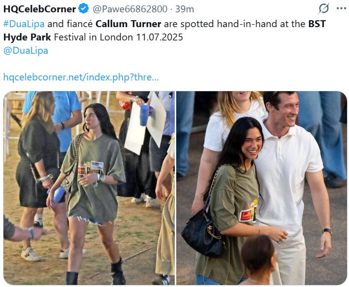 Dua Lipa confirmed her engagement with Callum Turner in June 2025