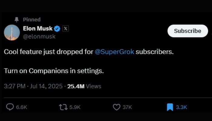 Elon Musk’s Grok introduces AI companions with goth anime-style characters