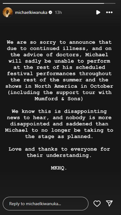 Michael Kiwanuka had been scheduled to perform in October across US