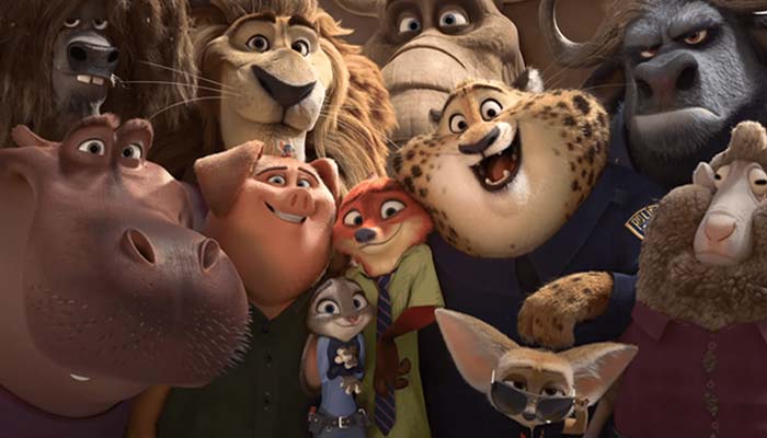 A group portrait featuring characters from Zootopia.