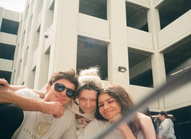 Jacob Elordi, Hunter Schafer, & Zendaya during the shooting of season one