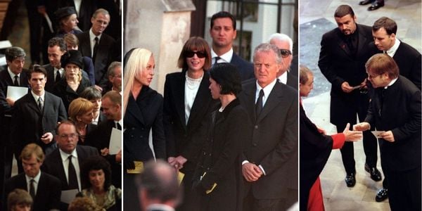 Pictured (From left to right): Tom Cruise, Nicole Kidman, Tom Hanks, Donatella Versace, Anna Wintour, Karl Lagerfeld, George Michael, Elton John
