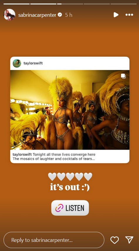 Sabrina Carpenter celebrates Taylor Swift’s ‘Showgirl’ album release
