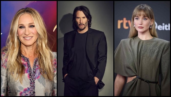 (L-R) Sarah Jessica Parker, Keanu Reeves, and Jennifer Lawrence.